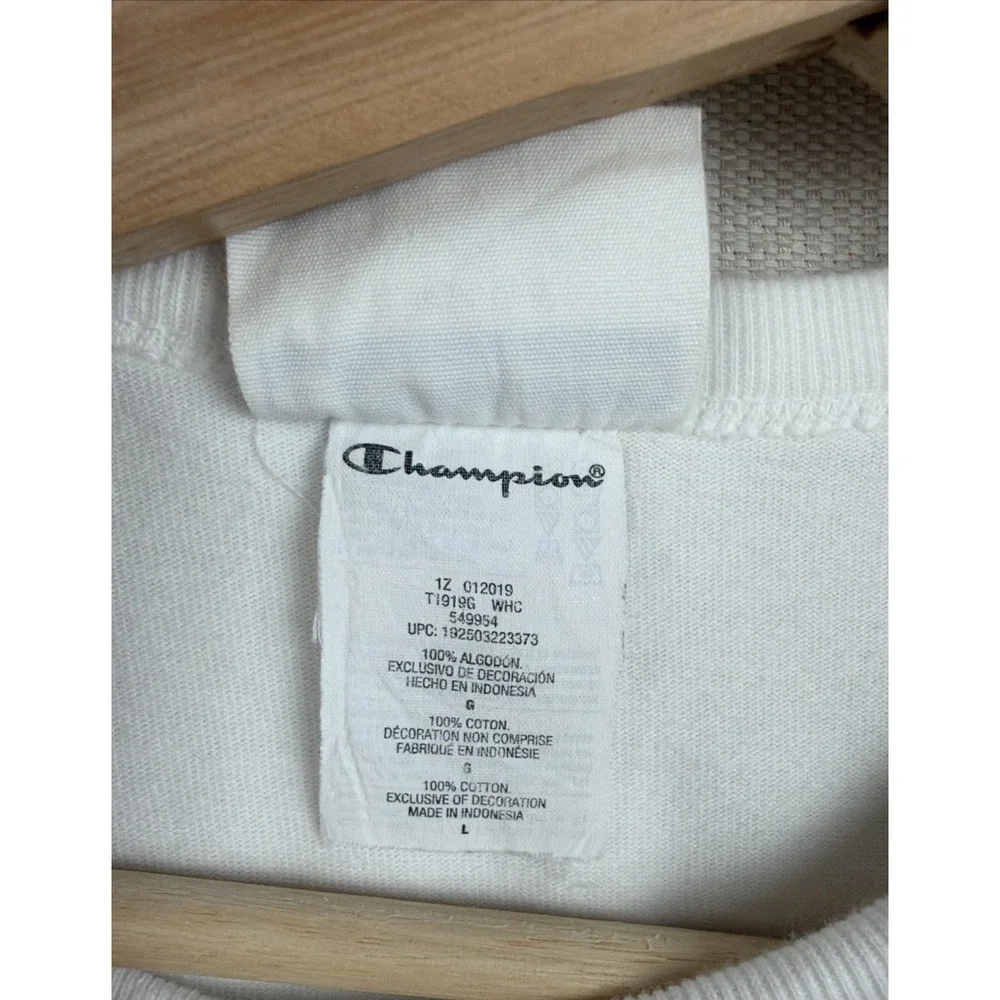 Champion T-Shirt Men's Short Sleeve Spell Out Wrap Around Size L Logo Athletic - Picture 10 of 12